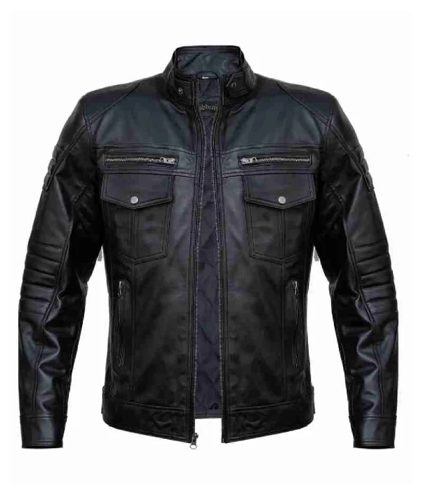 Men Cafe Racer Leather Jacket Black